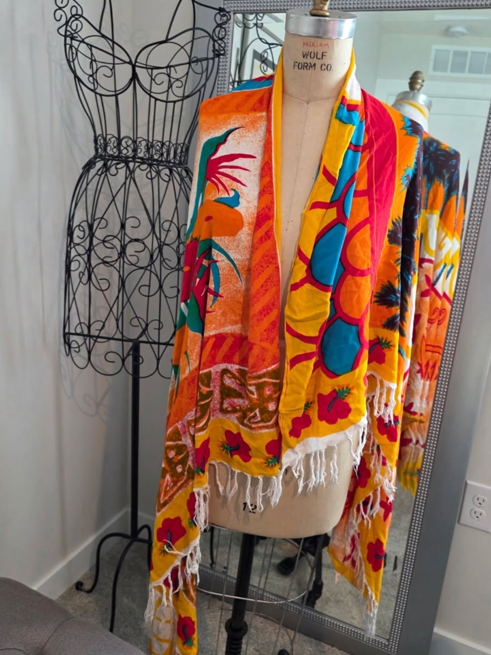Orange Floral Swim Sarong Wrap with Turquoise Accents
